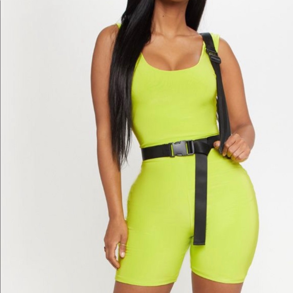 Shape Neon Lime Slinky Scoop Neck Unitard 
Neon